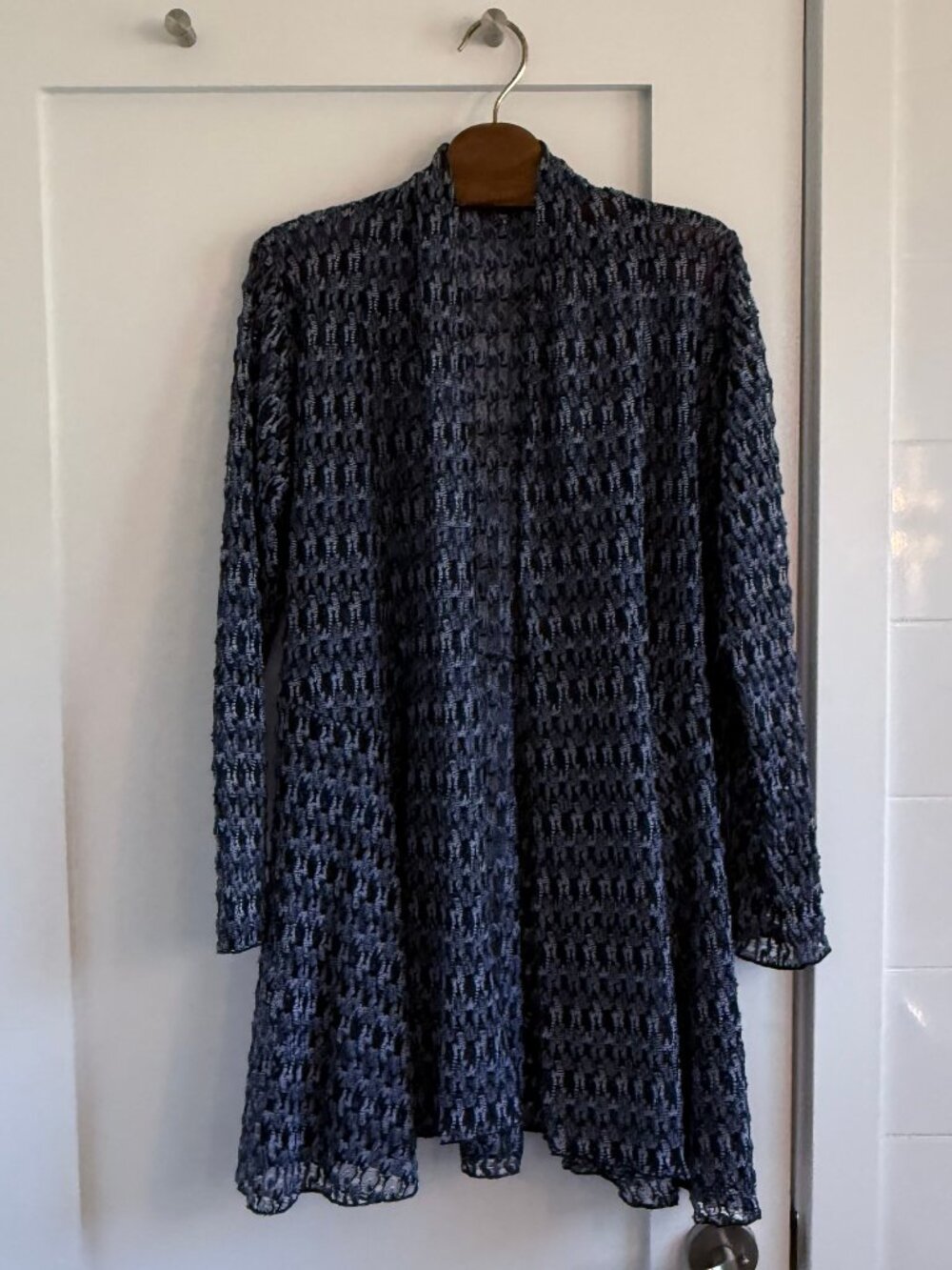 Comfy USA Open Knit Cardigan Duster Blue Black Lagenlook Lightweight S